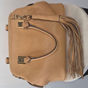 G.I.L.I. Tan Leather Satchel with Tassel And Crossbody Strap
